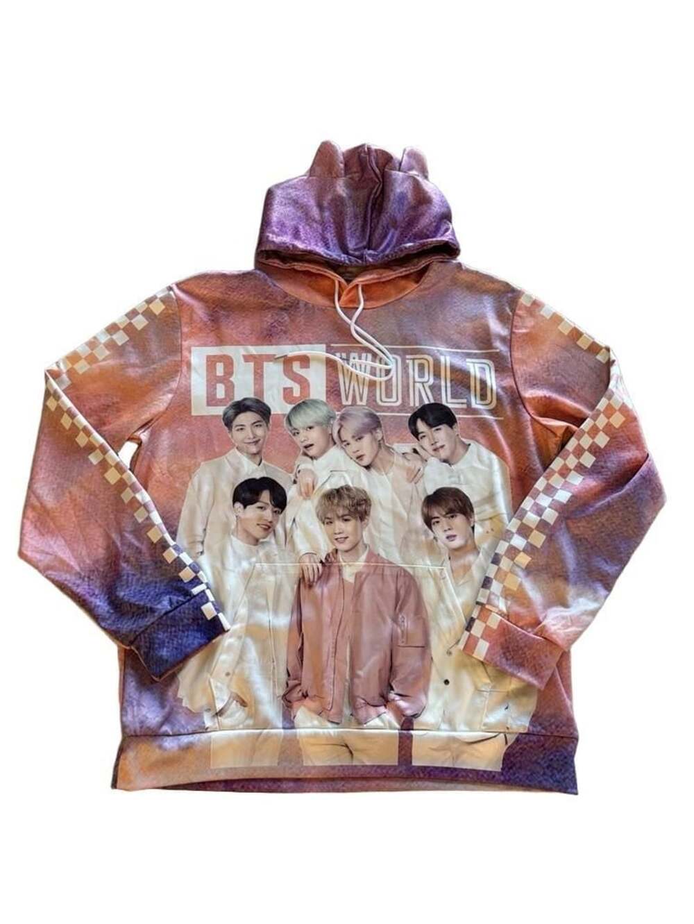 Bts World Hoodie Size M Multicolor Checkered Kpop Pullover